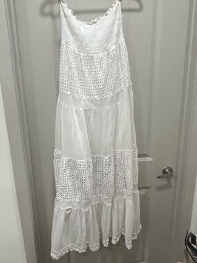 Women's Cotton White Tiered Lace Maxi Dress